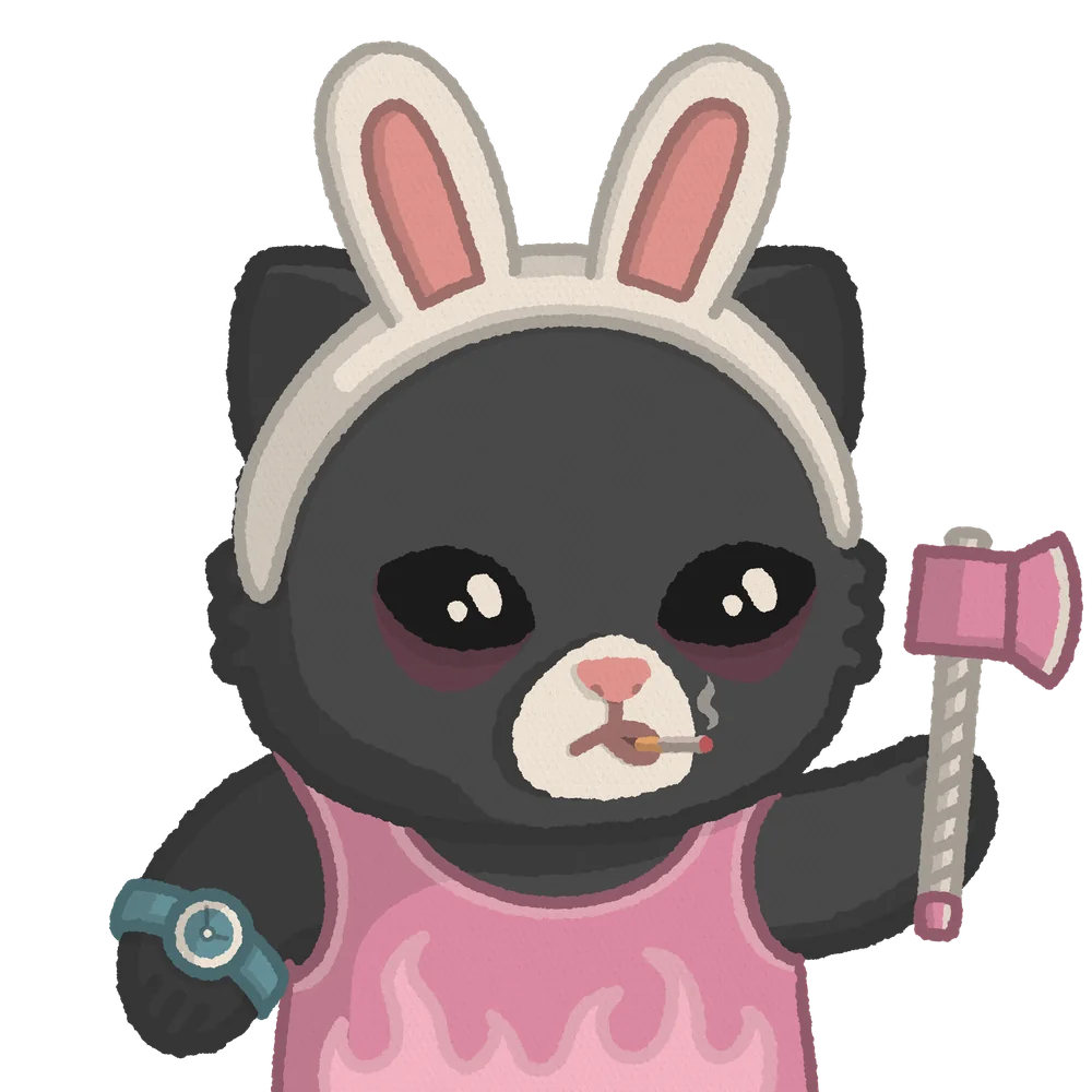 Kitty Cat KC-02215, ice, black, sleeveless pink, light blue watch, cigarette, bruises, ears white, axe